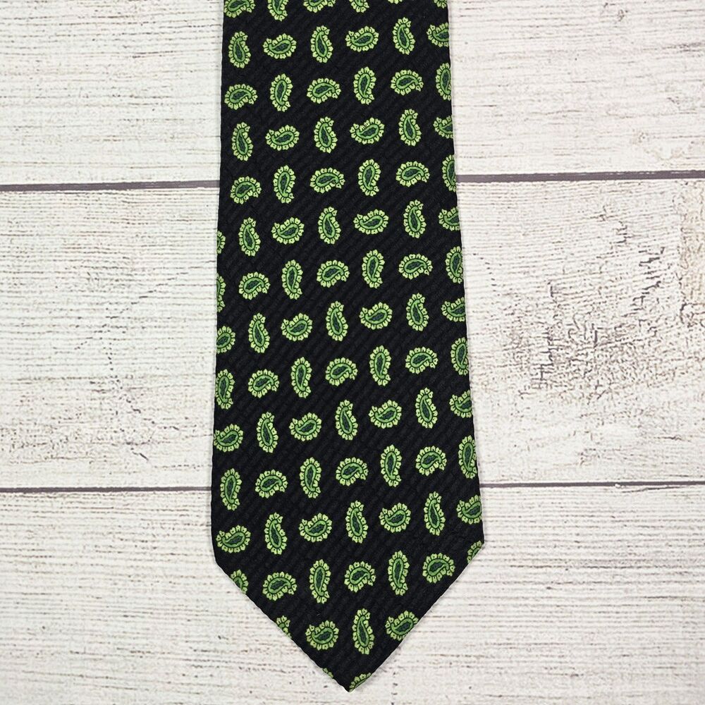 Hugo Boss Men's VINTAGE 100% Silk Retro Luxury Black Green Paisley Neck Tie